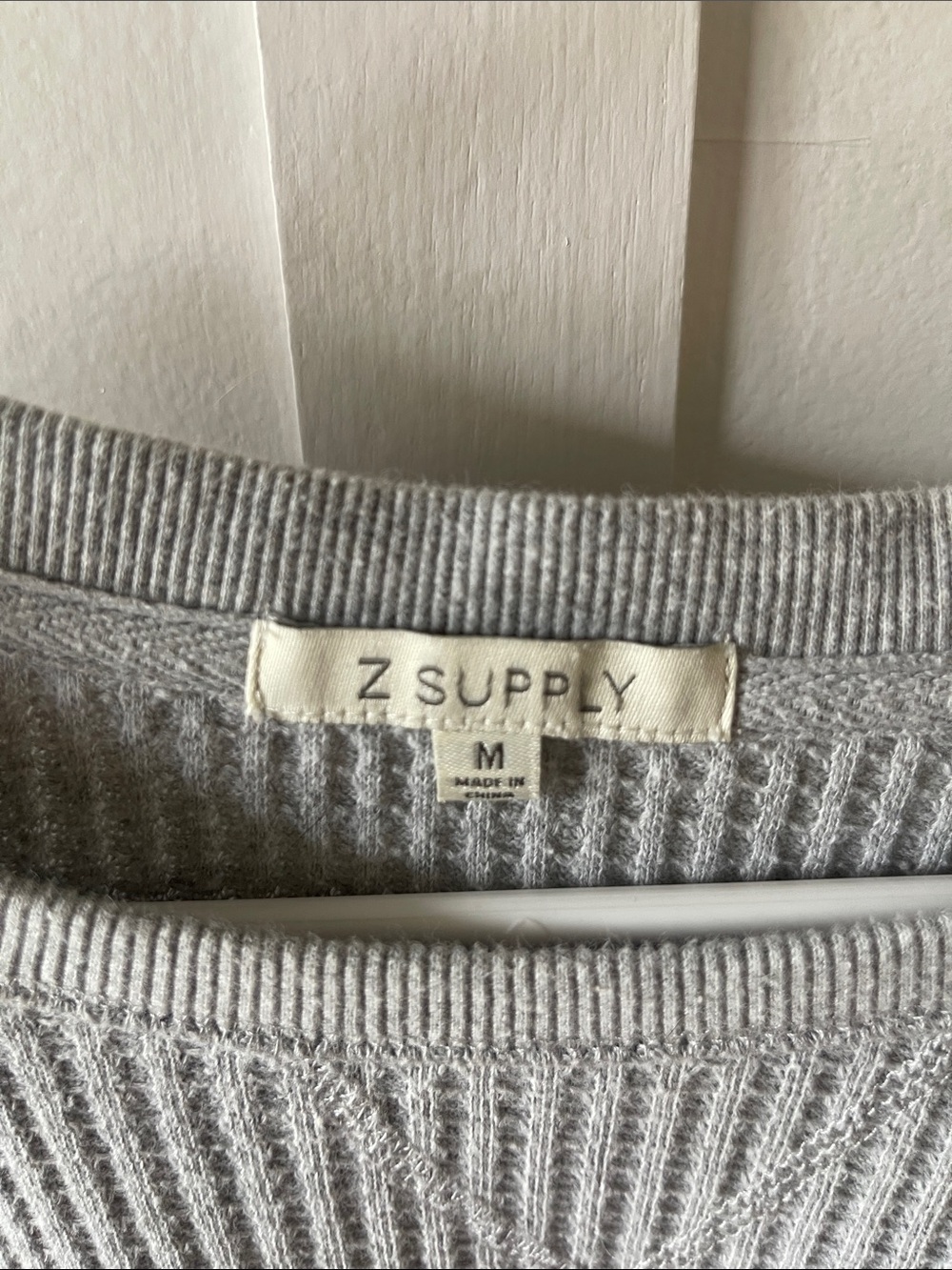Z Supply Light Gray Waffle Knit Crewneck Sweatshirt - Picture 3 of 4
